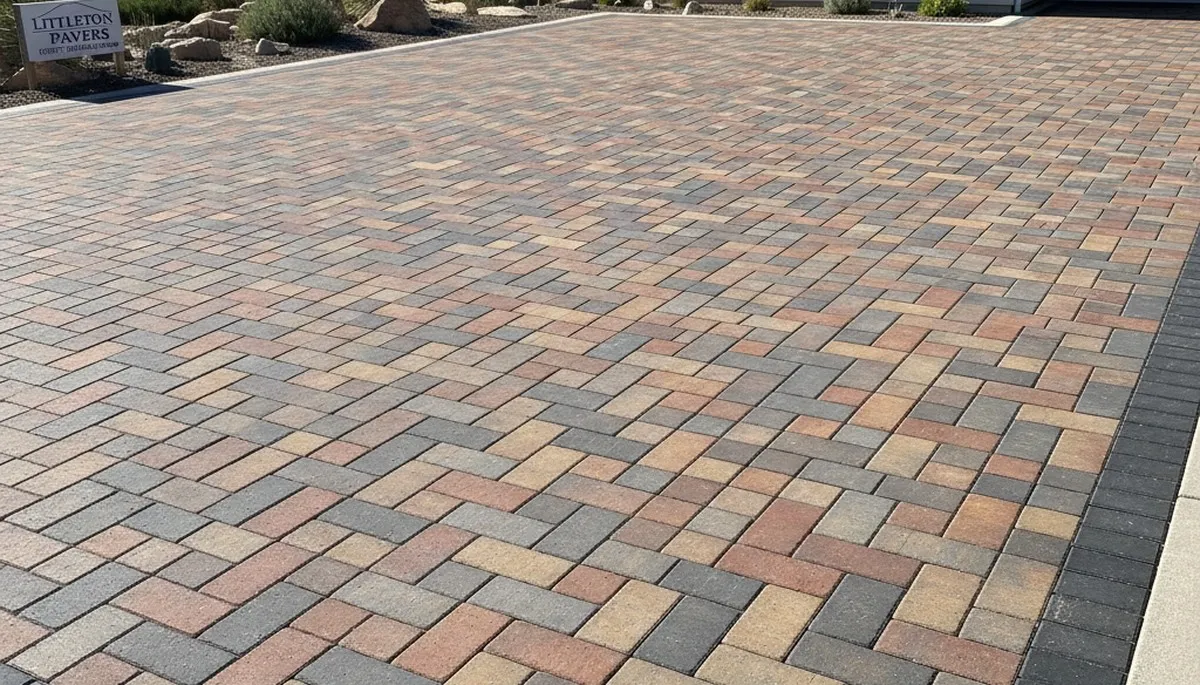 Completed interlocking paver driveway installation by professional landscapers in Littleton, CO